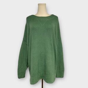 Aerie Green Waffle Knit Crewneck Sweater Pullover Cozy Oversized Size Small NWT
